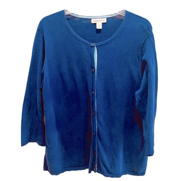 Coldwater Creek Navy Blue Silk Blend 3/4 Sleeve Cardigan 1X - Picture 1 of 7